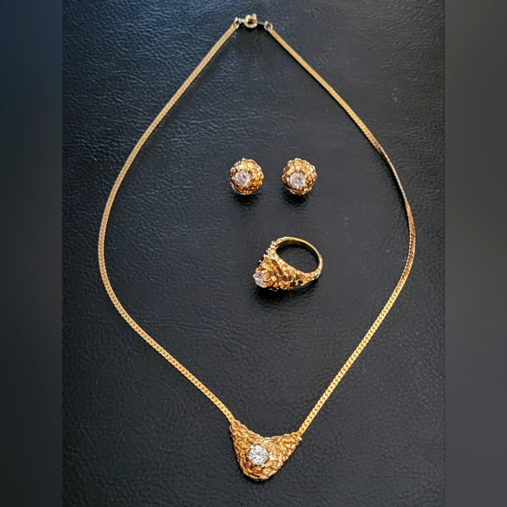 Gorgeous Bright Gold Costume Set With faux CZ Stones.